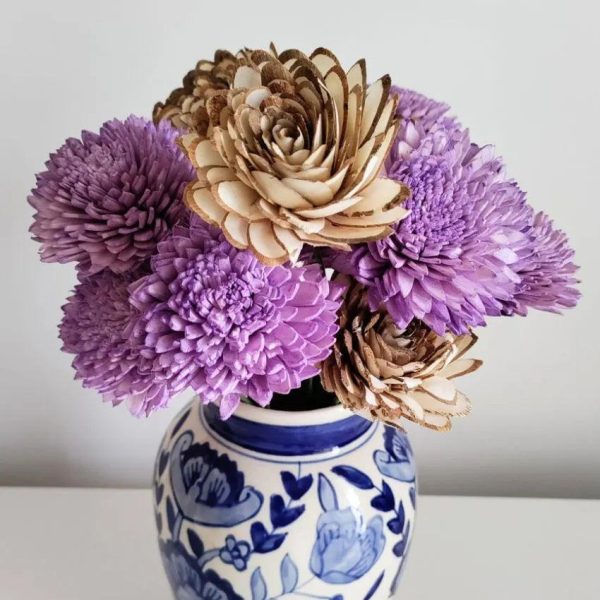 Lavender Almond Sholapith DIY Flower Bunch | Vase Not Included | 16 Flower Heads Sale