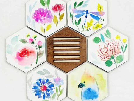 Blooms & Nature Hand Painted MDF Coasters | Set Of 6 Supply