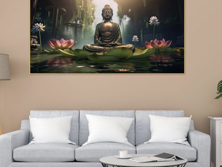 Buddha Meditating With Pink Lotus Canvas Wall Painting Online Hot Sale