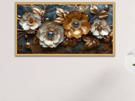 Elegant 3D Art Golden Floral Canvas Wall Painting Supply