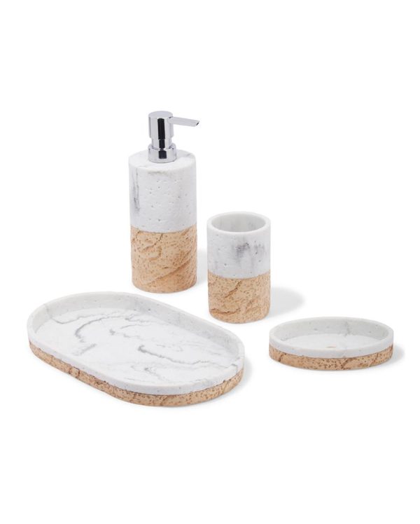 Beige Soap Dispenser, Tray, Soap Dish & Tumbler Bath Set | Set of 4 Pcs Online Sale