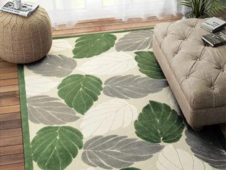 Floral Hand Tufted Wool Carpet Elegant Blooms | Green 5 x 8 Feet Hot on Sale