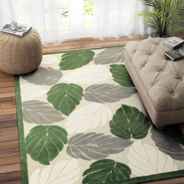 Floral Hand Tufted Wool Carpet Elegant Blooms | Green 5 x 8 Feet Hot on Sale