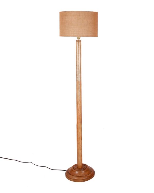 Abstract Jute Drum Shade Floor Lamp with Wooden Base | 12 x 59 Inches Cheap