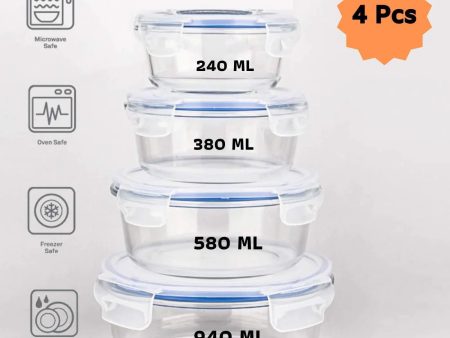 Borosilicate Glass Round Food Storage Container with Air Vent Lid | Pack of 4 Online now