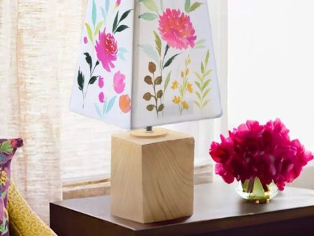 Empire Fresh Flowers Shaded Cotton Table Lamp For Sale