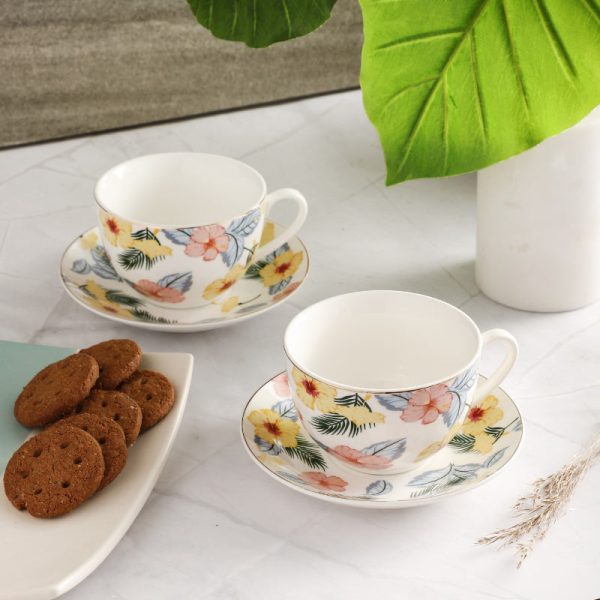 Ceramic Pastel Cups & Saucers | Set of 2 Hot on Sale