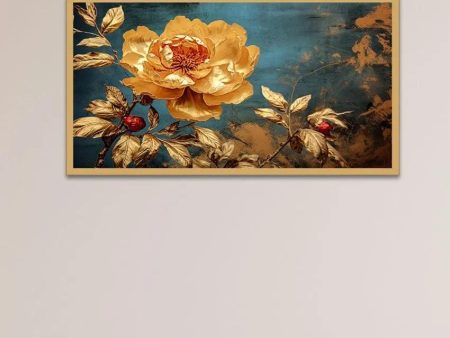 Gold Rose Floral Canvas Wall Art Floating Frame Cheap