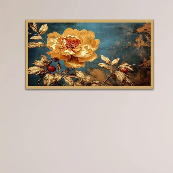 Gold Rose Floral Canvas Wall Art Floating Frame Cheap