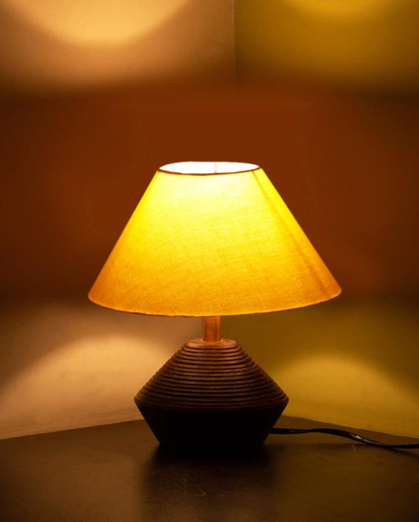 Dynamic Cotton Table Lamp With Wooden Natural Base | 10 x 12 Inches Hot on Sale