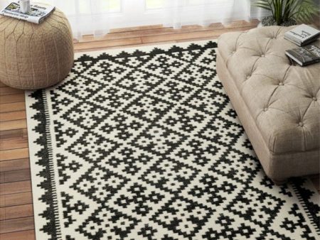 Chevron Hand Tufted Wool Carpet Modern Style | Black  | 5 x 8 Feet For Cheap