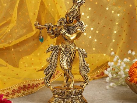 Lord Krishna Metal Statue With Flute | 3 x 2 x 9 inches Hot on Sale