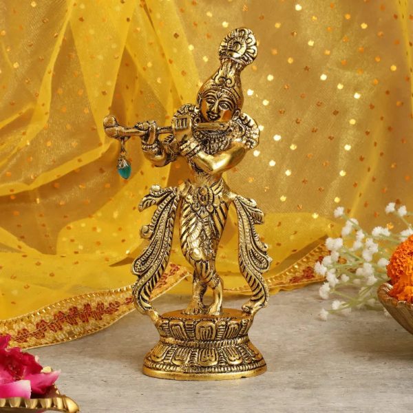 Lord Krishna Metal Statue With Flute | 3 x 2 x 9 inches Hot on Sale