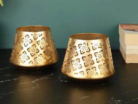 Golden Votive Tealight Holders | Set of 2 | 3 x 4 inches Online Sale