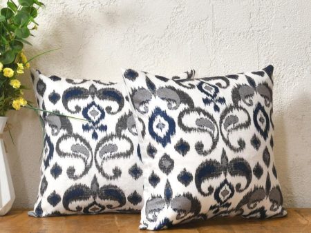 Blue Grey On White Cotton Cushion Covers | 16 x 16 inches Online Sale