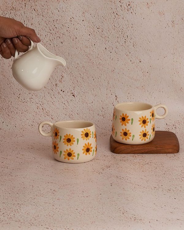 Sunflower Ceramic Stoneware Cups With Sunflower Design | Set Of 2 Online Hot Sale