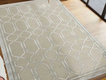 Beige Wool Lineation Hand Tufted Rug Carpet Supply