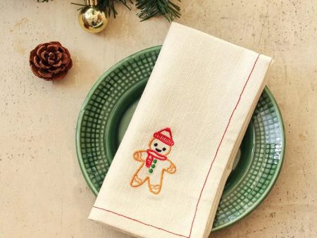 Off White Gingerbread Man Cotton Napkins | Set of 2 | 16 x 16 inches Discount