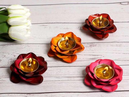 Rose Multicolor Brass Diyas | Set Of 4 Online Sale