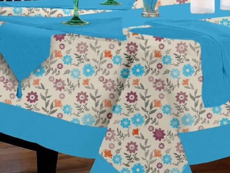 Flower Printed 12 Seater Cotton Table Cover Linen Set | Set of 1 Table Cover, 1 Table Runner, 12 Napkins on Sale