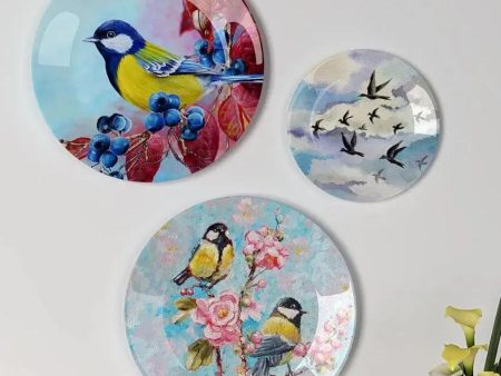 Colorful Humming Bird Design Ceramic Decorative Wall Plates | Set of 3 Discount