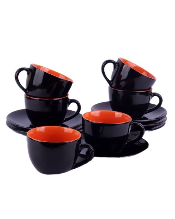 Black Colored Ceramic Cup Saucer Set | Set Of 12 Pcs Supply