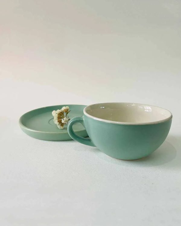 Latte Simple Design Ceramic Tea Cup & Saucer For Sale