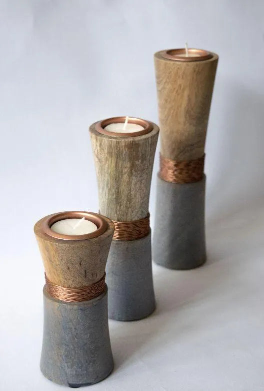 Wired Wooden T-Light Holders | Set of 3 Fashion