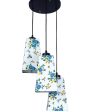 Blue Floral Print Pyramid Cotton Cluster Hanging Lamp For Discount