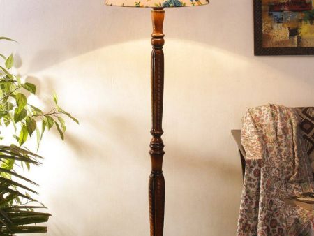 Florals Cotton Conical Wooden Floor Lamp | 14 X 56 inches For Discount