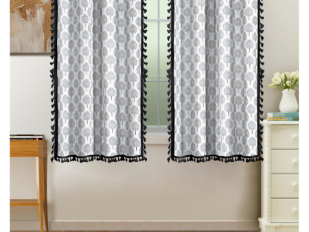 Black and White Cotton Boho Curtains With Stainless Steel Rings | Set of 2 Online