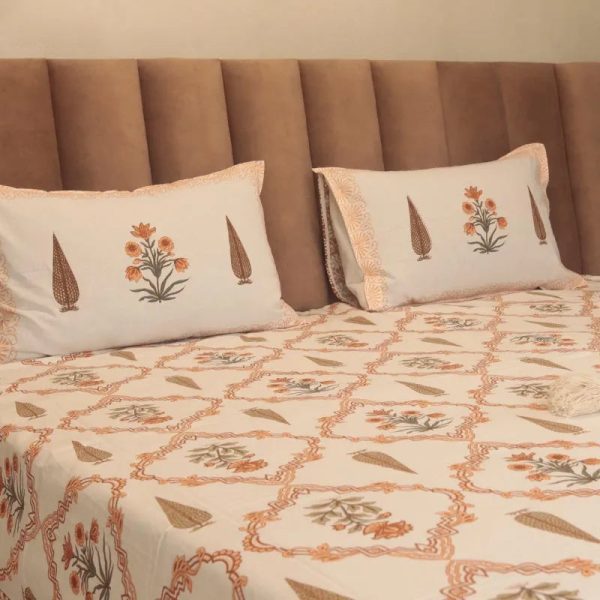 King Size Orange Cotton Bedsheet With Pillow Covers Set | 108 x 108 inches Online