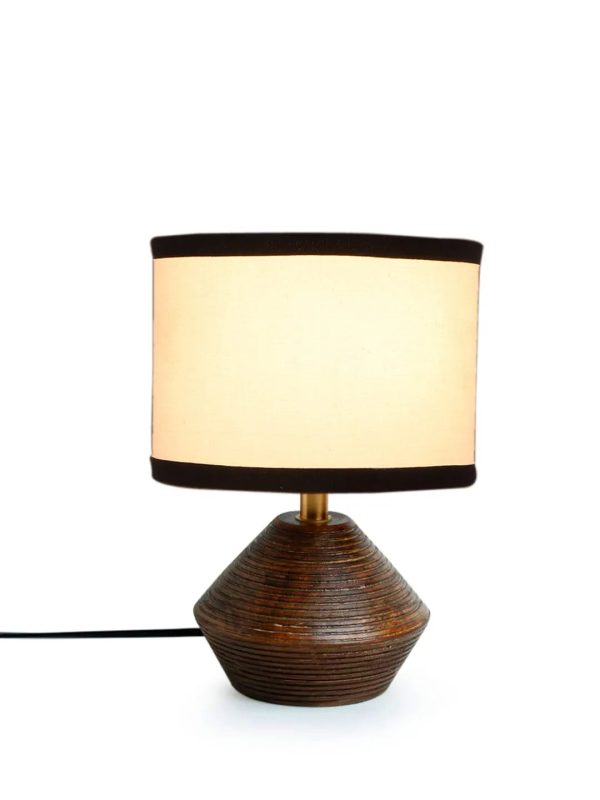 Cotton Table Lamp With Wood Natural Base | 7X12 Inches on Sale