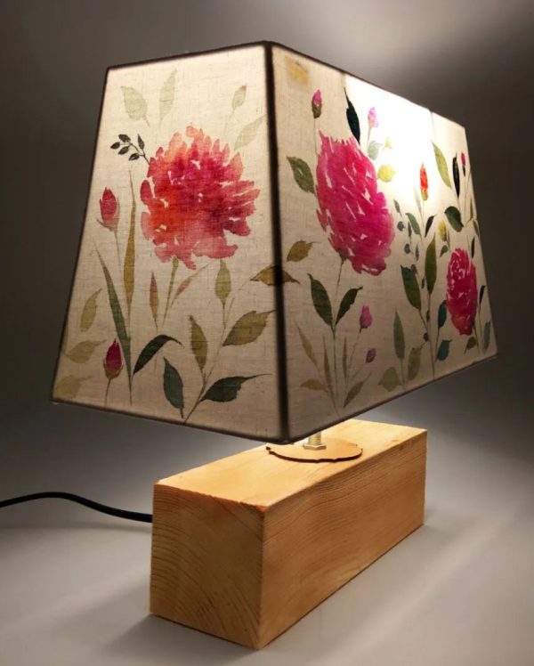 Rectangle Shaped Floral Bliss Cotton Shaded Table Lamp For Sale