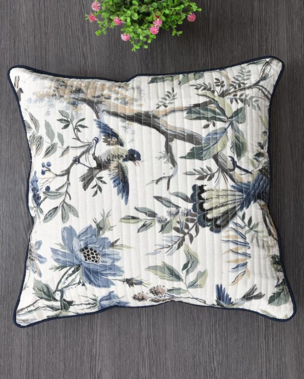 Blue Flowers & Birds Cotton Cushion Covers | Set of 2 Online Sale