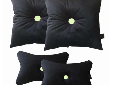 Black Velvet 2 Car Pillows With 2 Neck Rest Pillows For Cheap