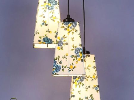 Blue Floral Print Pyramid Cotton Cluster Hanging Lamp For Discount