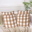 Big Checks Beige Cotton Square Cushion Covers | Set Of 4 | 18 x 18 inches , 20 x 20 inches on Sale