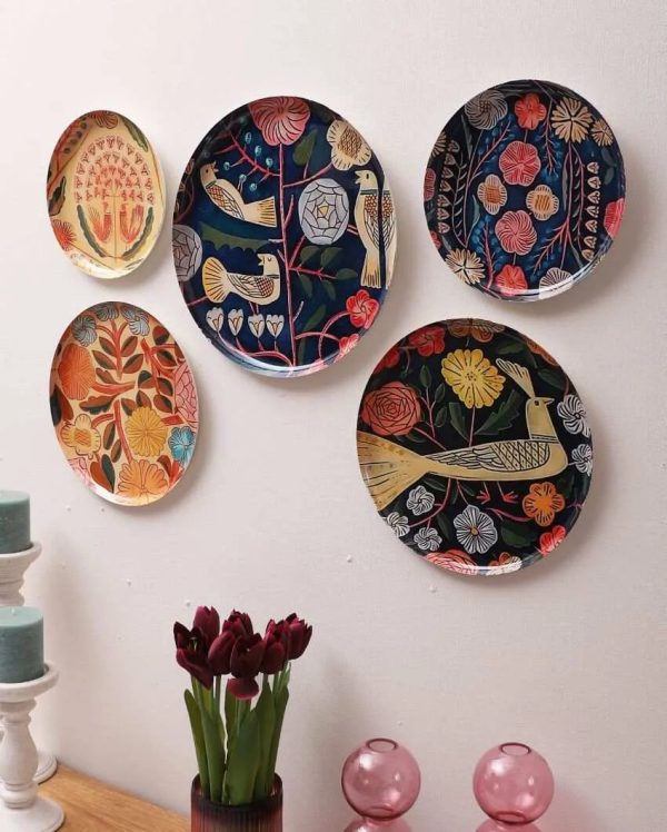 Bird Metal & Meena Wall Plates | Set Of 5 For Discount