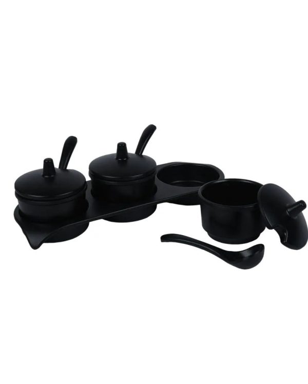 Black Melamine Jar With Spoon And Tray Set  | Set of 7 Hot on Sale