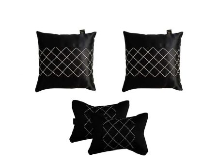 Embroidered Design Polyester 2 Car Cushions With 2 Neck Rest Pillows Online