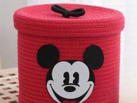 Red Mickey Face Kids Cotton Basket with Lid | 10 × 10 Inches For Discount