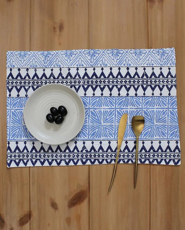 Blue Alankaar Cotton Placemats | Set Of 2 For Sale