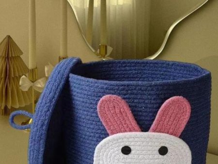 Blue Rabbit Face Kids Cotton Basket with Lid | 10 × 10 Inches For Cheap