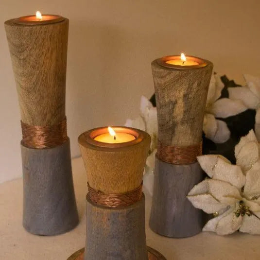 Wired Wooden T-Light Holders | Set of 3 Fashion