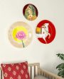 Artistic Pichhwai Design Ceramic Decorative Wall Plates | Set of 3 For Sale