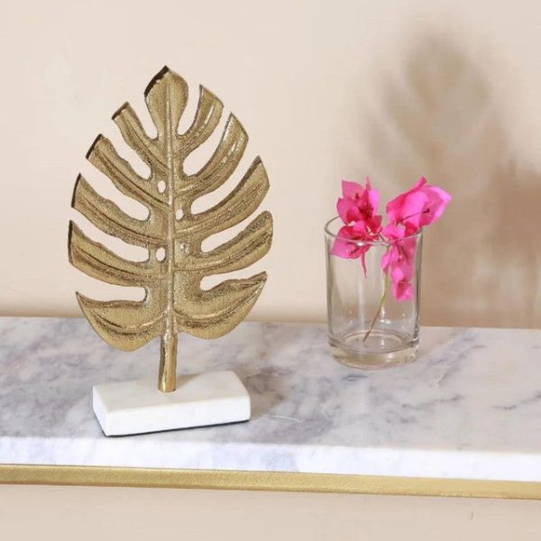 Big Gold Leaf Sculpture with Marble Base Decor Object | 6 x 2 inches on Sale