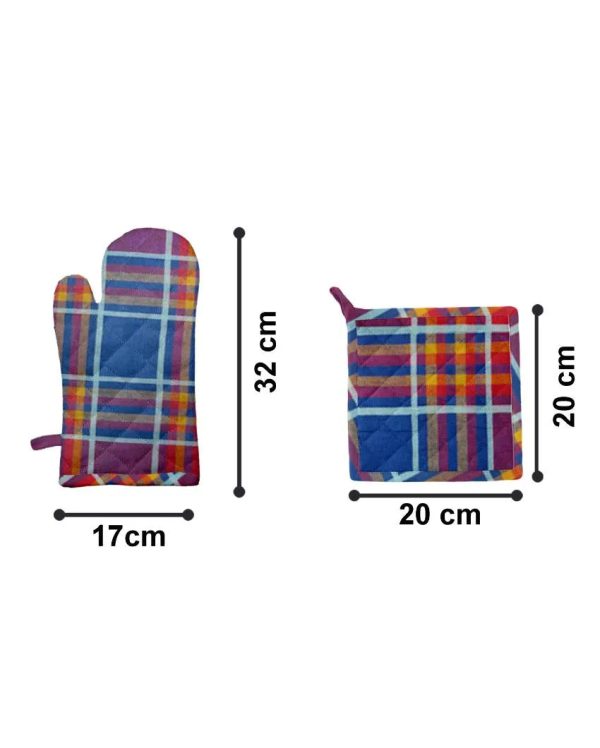 Solid Checks Cotton Oven Mitten & Pot Holders Set on Sale