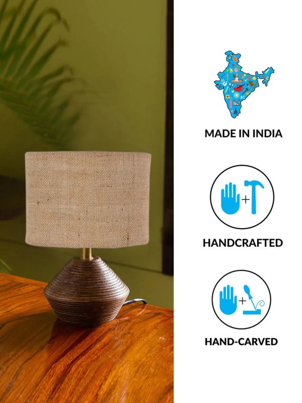 Beige Jute Table Lamp With Wood Natural Base | 7X12 Inches Fashion