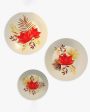 Attractive Flowers & Golden Leaf Design Art Ceramic Wall Plates | Set of 3 Online Sale